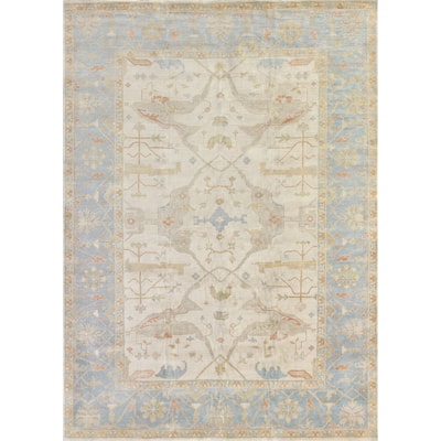 EXQUISITE RUGS Antique Weave Oushak Hand-knotted New Zealand Wool Blue/Ivory Area Rug.