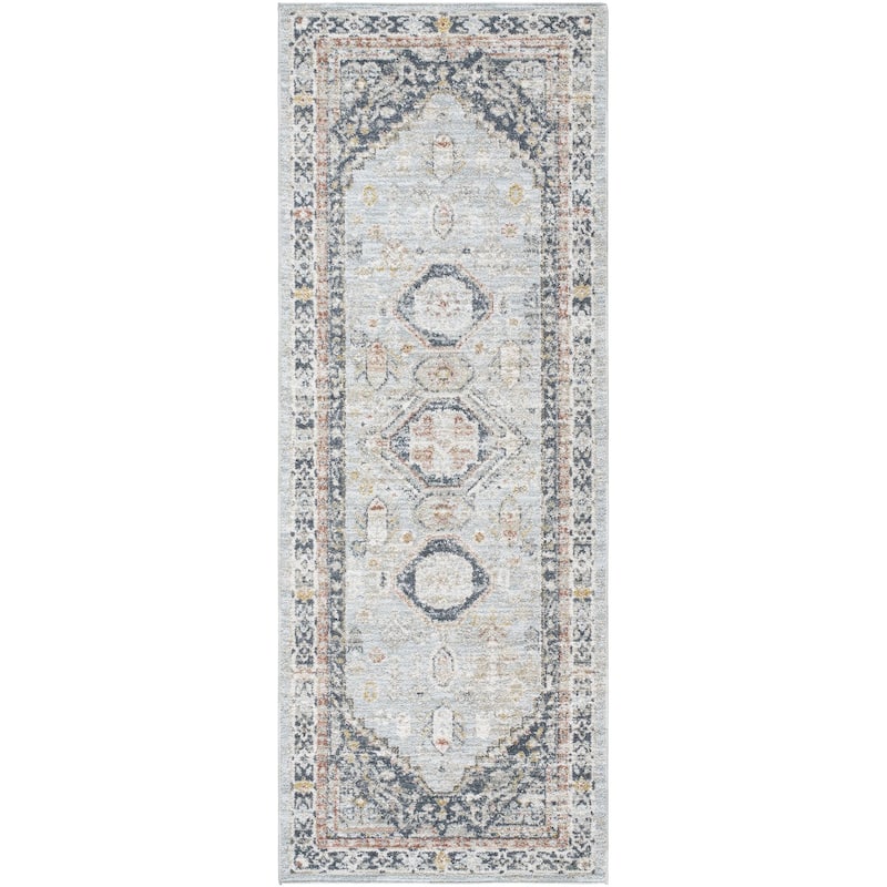 Livabliss Beckham Traditional Medallion Area Rug - Ice Blue/Charcoal - 2' 7" x 7' 3"