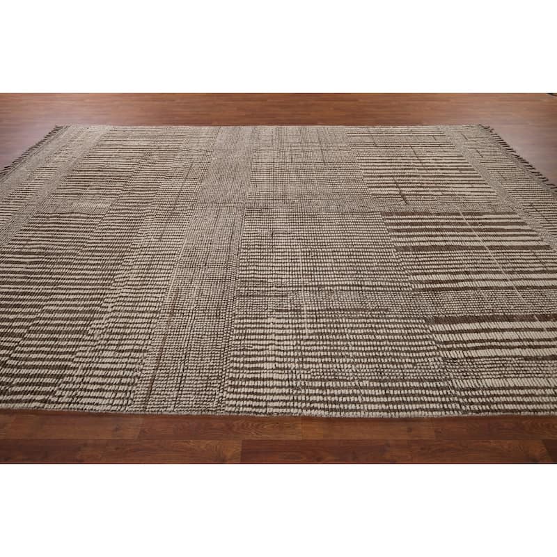 Beige & Brown Moroccan Oriental Area Rug Hand-Knotted Wool Carpet - 8'10" x 12'7"