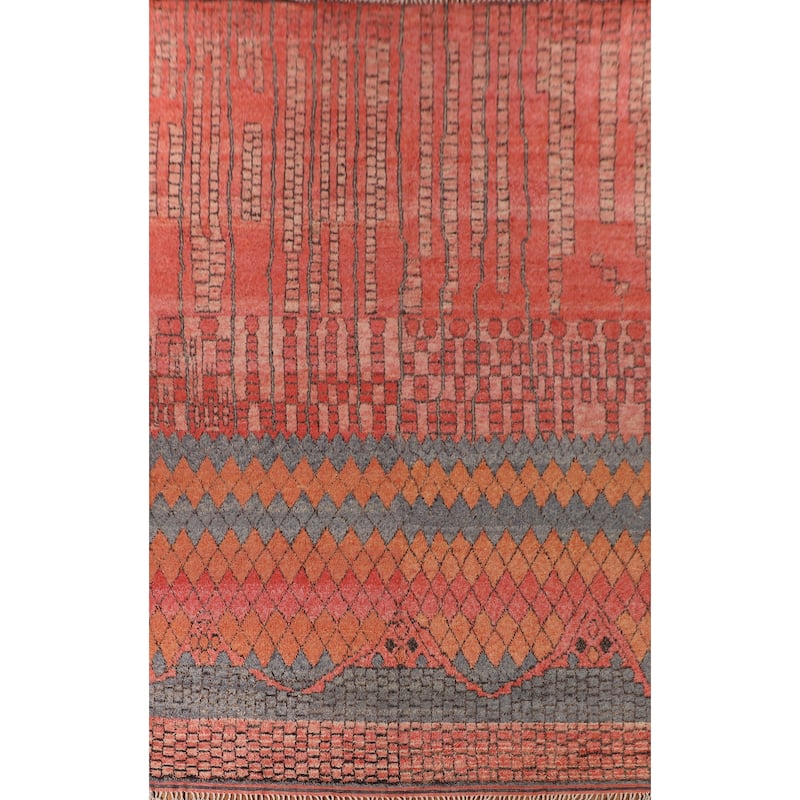 Geometric Coral Moroccan Large Oriental Area Rug Handmade Wool Carpet - 11'4" x 18'6"