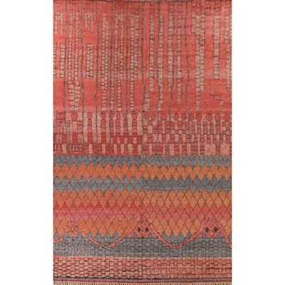 Geometric Coral Moroccan Large Oriental Area Rug Handmade Wool Carpet - 11'4" x 18'6"