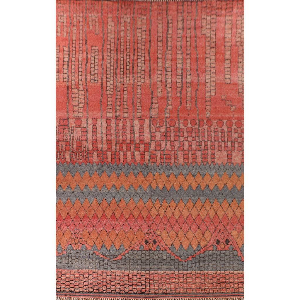 Geometric Coral Moroccan Large Oriental Area Rug Handmade Wool Carpet - 11'4" x 18'6"