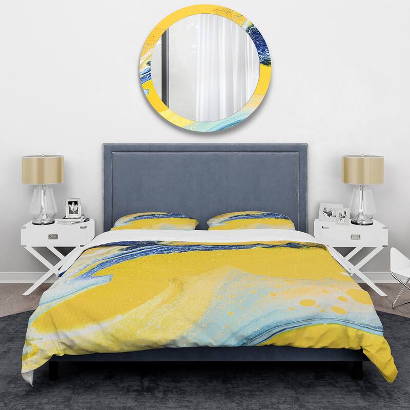 Designart 'Abstract Composition In Yellow and Blue VII' Modern Duvet Cover Set