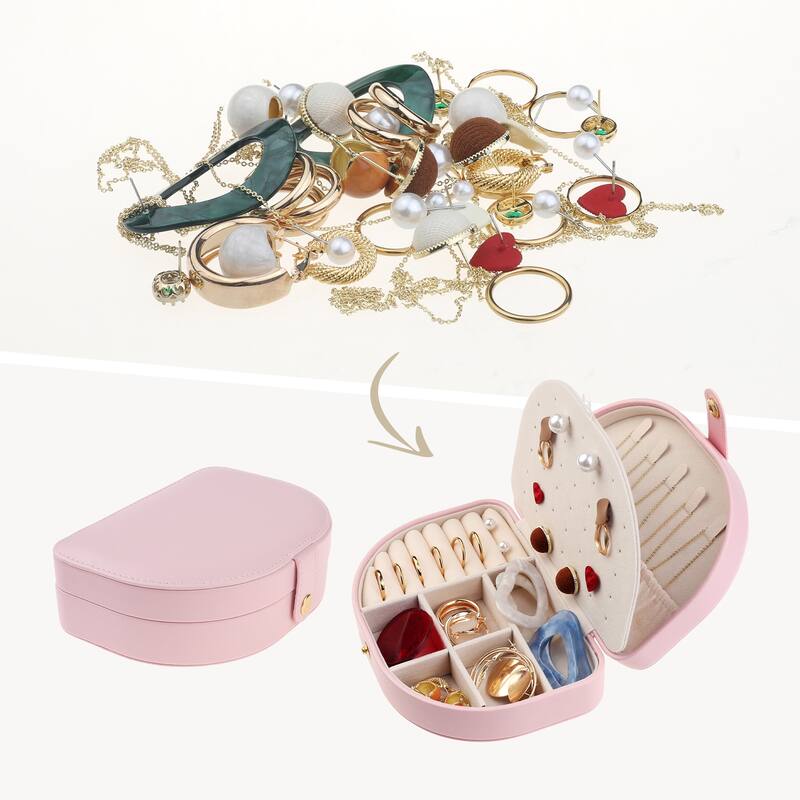 Travel Size Jewelry Box, Small Portable Seashell-Shaped Jewelry Case, PU Leather Mini Jewelry Organizer - 17x12x5cm