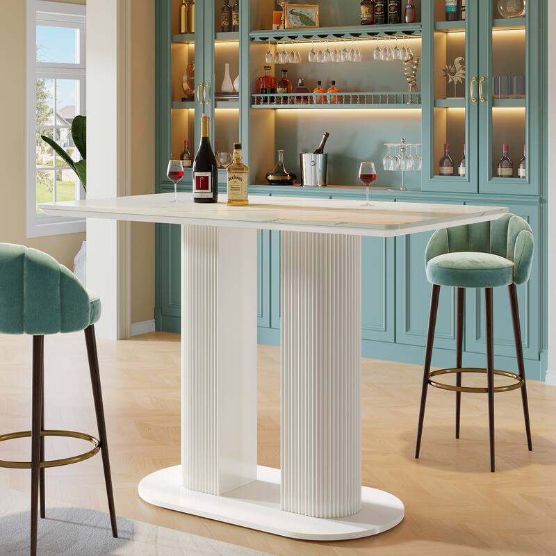 47-Inch Home Bar Table, Bar Unit with Faux Marble Finished Tabletop