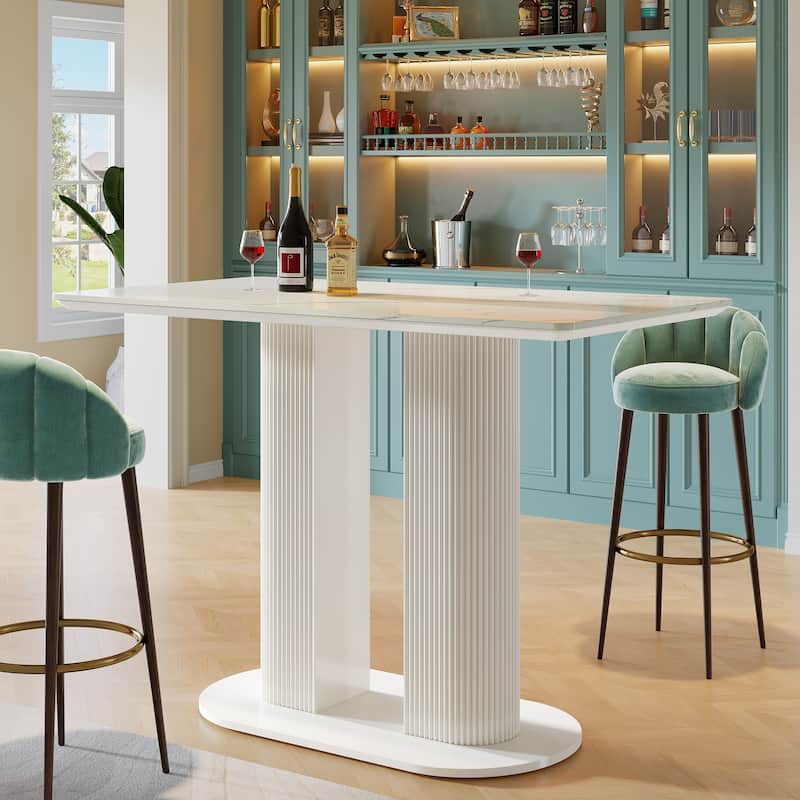 Counter Height Bar Table, Rectangular Pub Table with Faux Marble Tabletop, Home Bar Unit for Kitchen