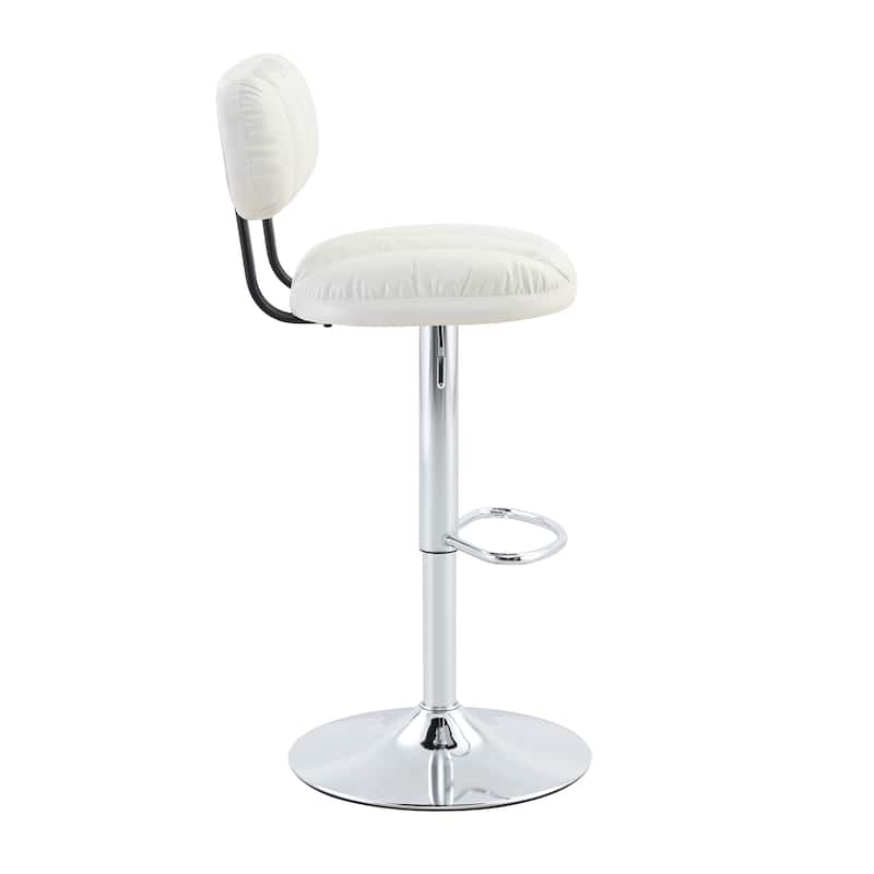 Set of 2 Adjustable Height Bar Stools, PU Leather Upholstered with Chrome Base & Footrest, Modern Comfortable Stools