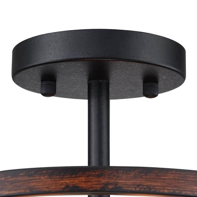 Richwood 2-Light Rustic Semi-Flush Mount Ceiling Light with Distressed Black/Wood Tone