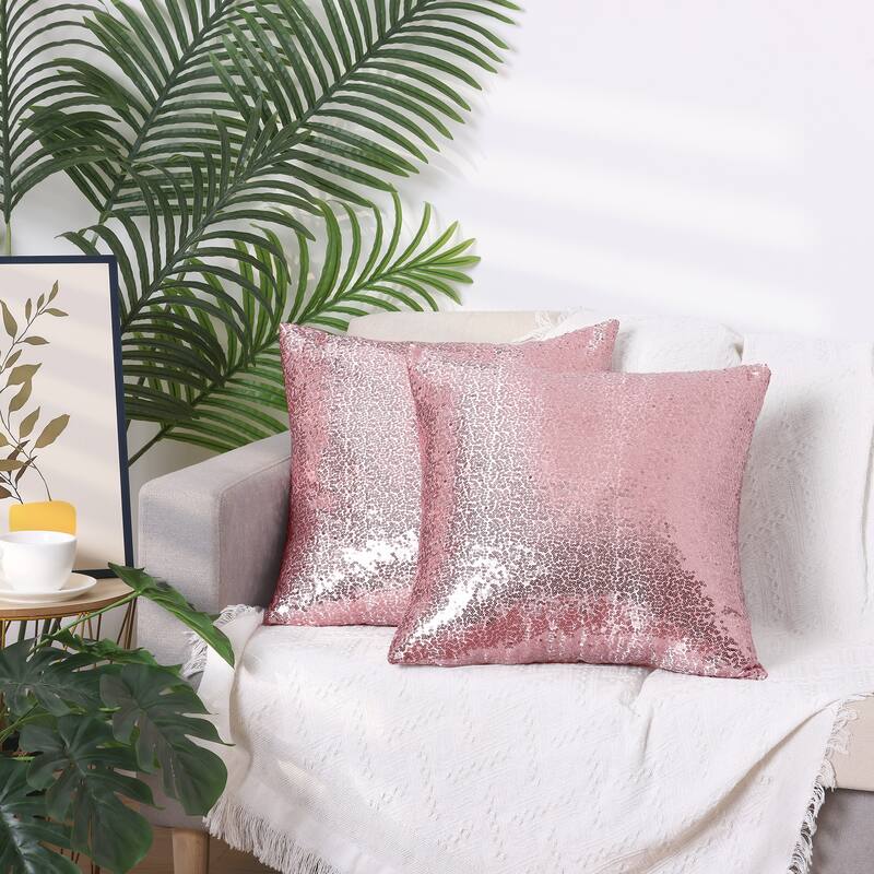 Sequin Throw Pillow Covers, Pack of 2 Square Glitter Decorative Pillow Cases Personalized Cushion Covers