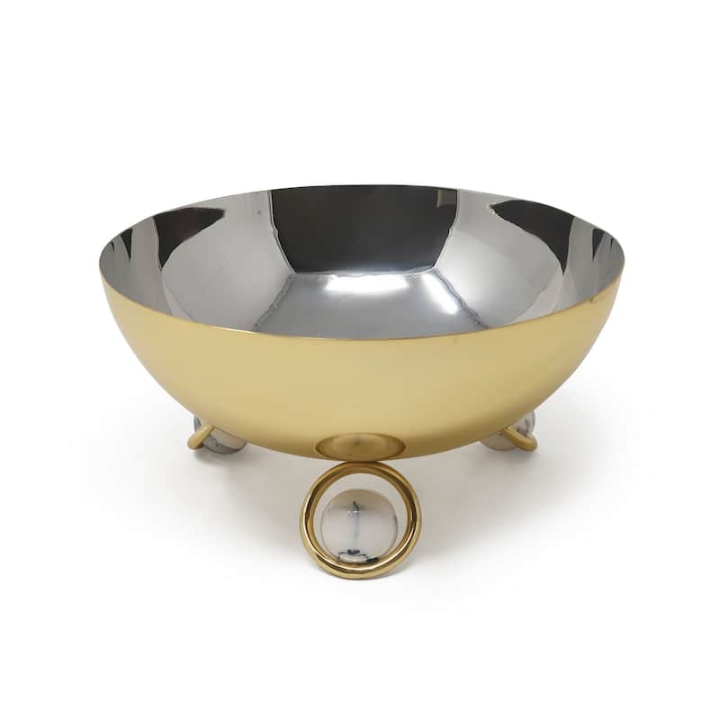 Salad Bowl Silver Inner Gold Outer with Ball Legs - Gold/Silver, Marble Legs - 9.1''D x 4.7"H
