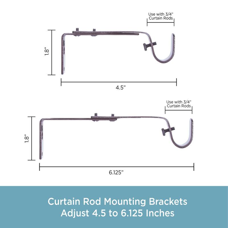 Kenney® 3/4" Adjustable 4.5-6.125" Curtain Rod Mounting Brackets, Set of 2, Black
