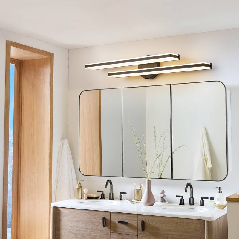 2-Light Modern Black Rectangular LED Bathroom Vanity Light - 27.7 in. W x 4.7 in. H x 4.5 in. D
