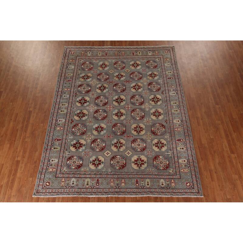 All-Over Gray Kazak Oriental Area Rug Handmade Wool Carpet - 8'5"x 11'0"