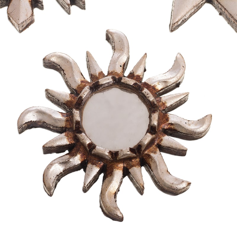 Novica Handmade Ancient Suns In Silver Mirrored Wood Wall Accents (Set Of 3)