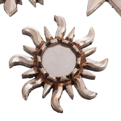 Novica Handmade Ancient Suns In Silver Mirrored Wood Wall Accents (Set Of 3)