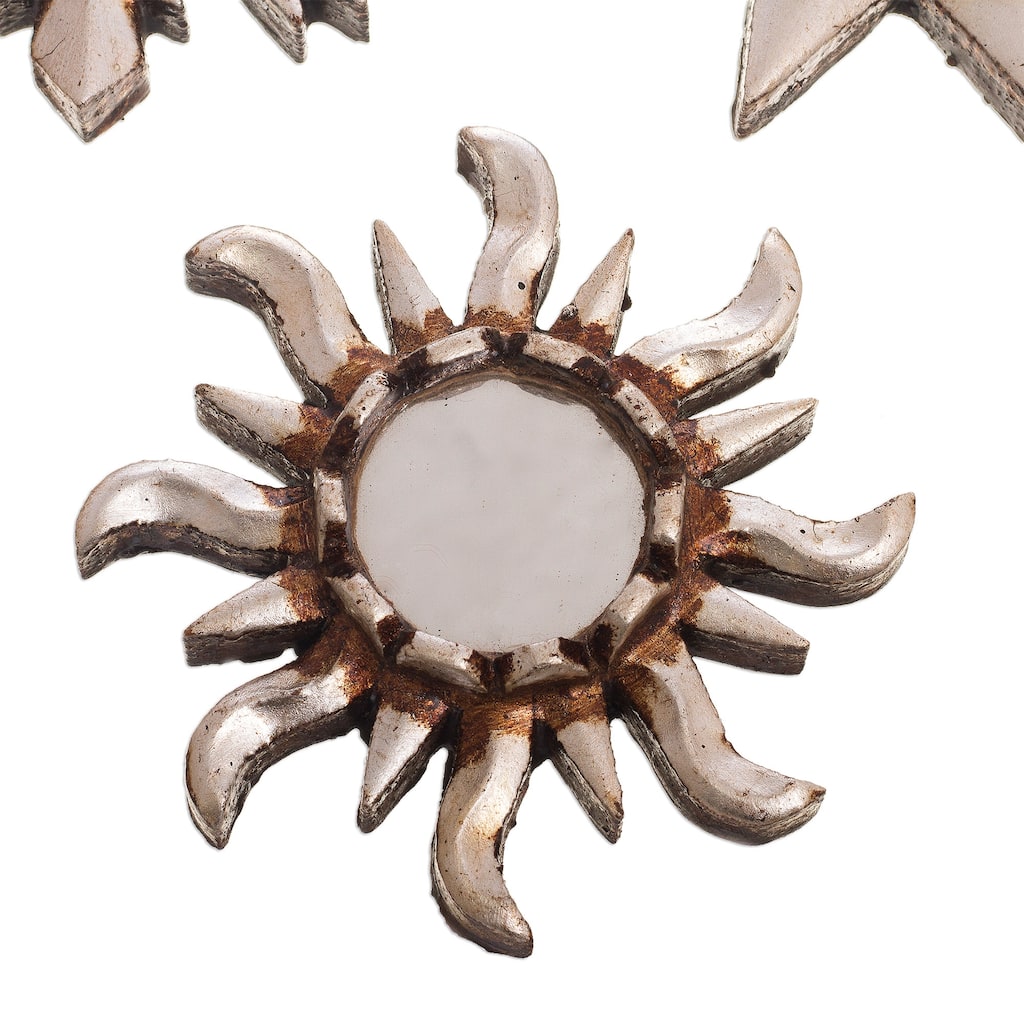Novica Handmade Ancient Suns In Silver Mirrored Wood Wall Accents (Set Of 3)