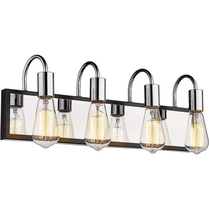 Modern Bathroom Vanity Light with Chrome and Black Finish - 4-Light