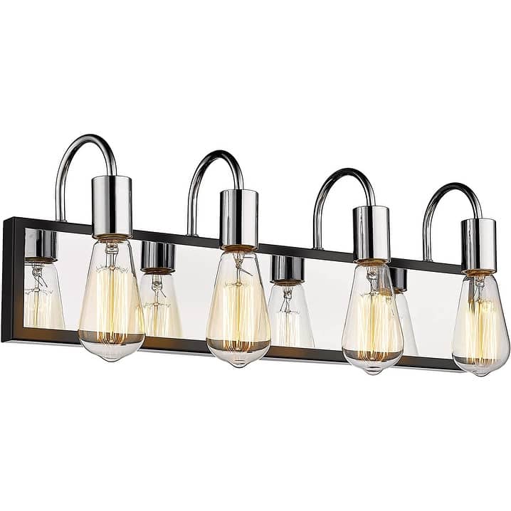 Modern Bathroom Vanity Light with Chrome and Black Finish