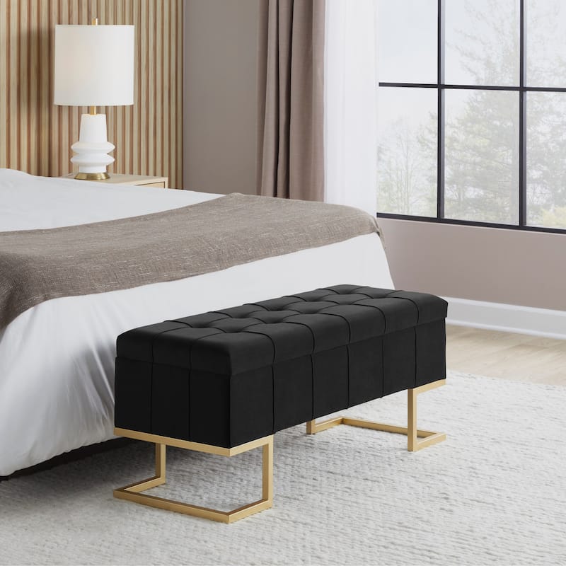 Silver Orchid Crossgar Velvet Storage Bench with Flip-Top Lid