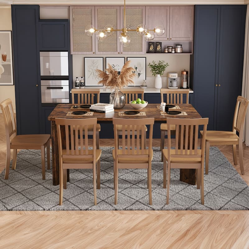 Rectangular Dining Table for 4-8 People, Wood Kitchen Table with Angled Legs and Rounded Corners for Dining Room & Living Room