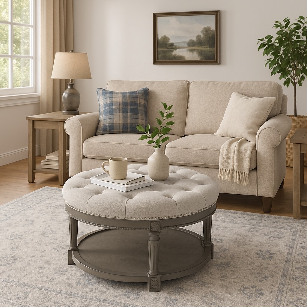 Maven Lane Mesa Round Upholstered Coffee Table