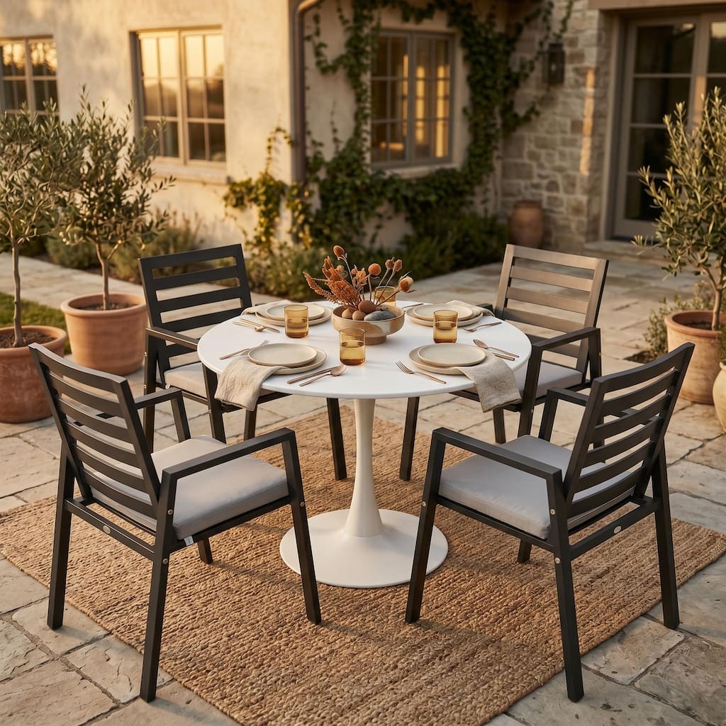 Bello Round Kitchen Table, Modern Weatherproof Powder-Coated Metal Pedestal Dining Table for Small Spaces Patio, Cafe