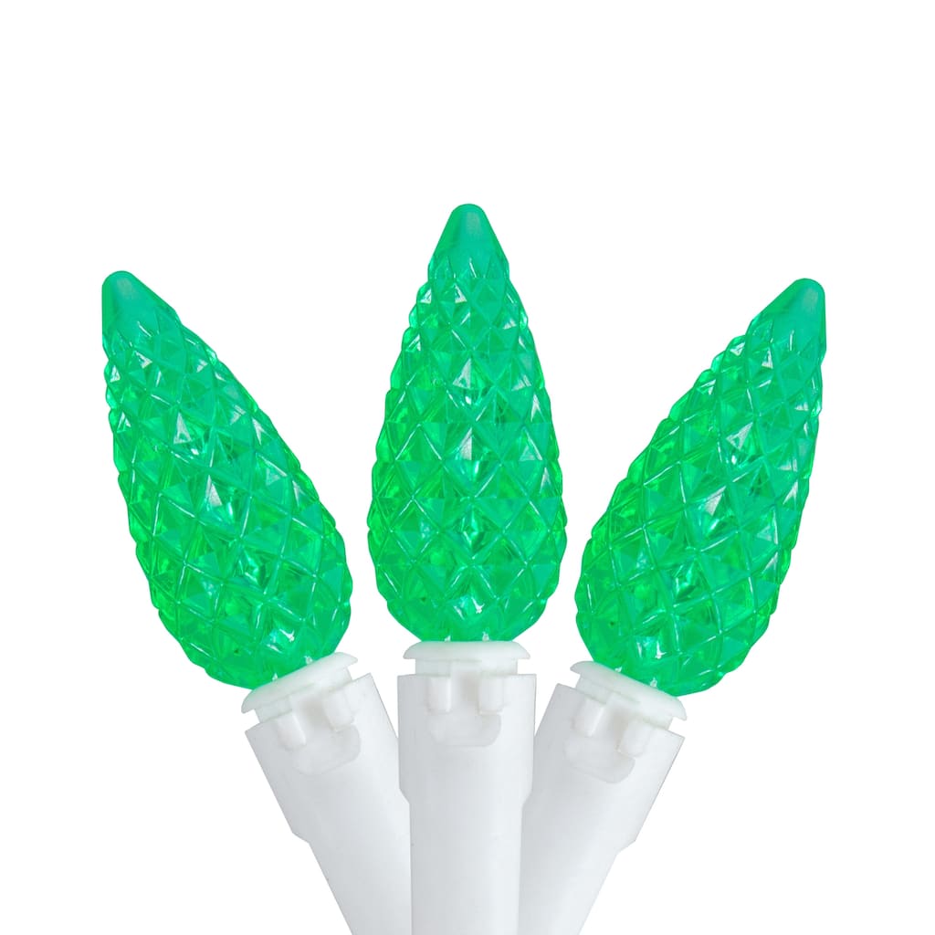 LED C6 Faceted Christmas Lights - Green - 22.5' White Wire - 70ct