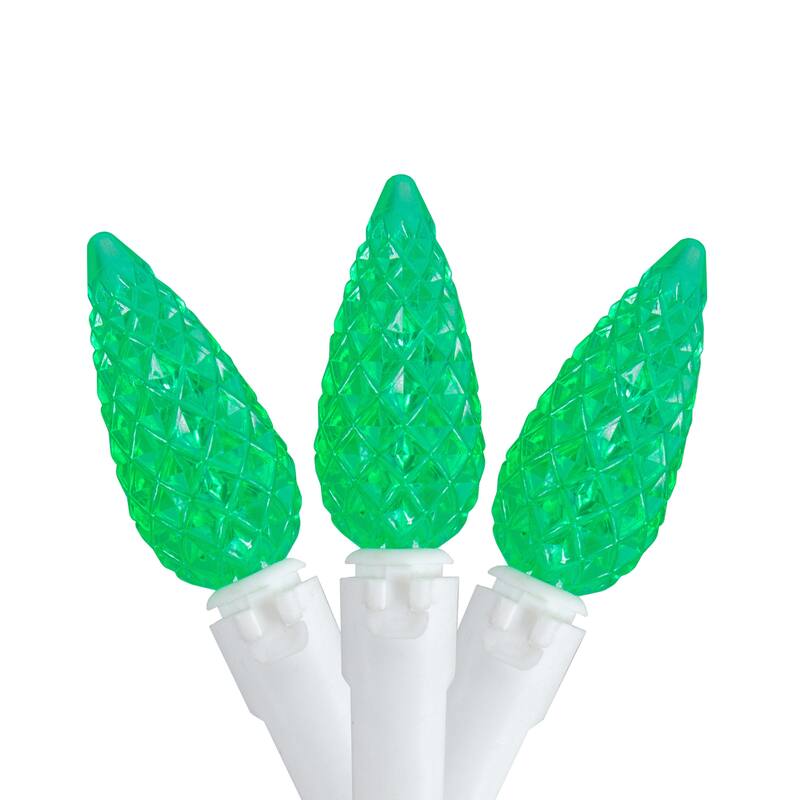 LED C6 Faceted Christmas Lights - Green - 22.5' White Wire - 70ct