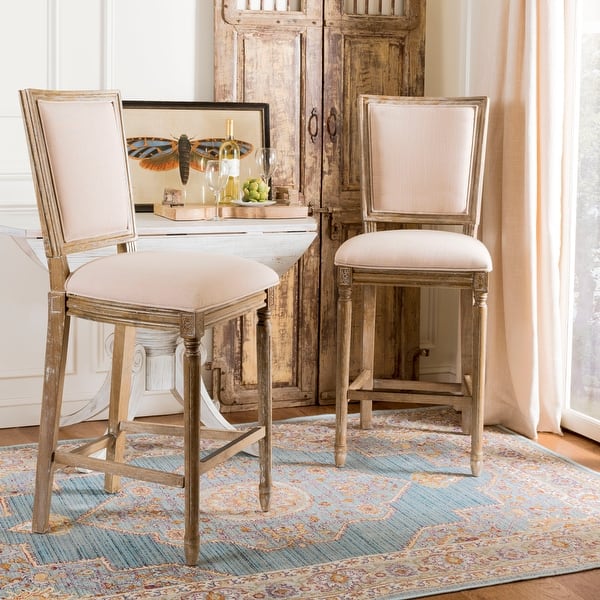 slide 2 of 12, SAFAVIEH 30- Inch Buchanan Beige Rectangular Bar Stool (Set of 2) - 23.5" x 19.3" x 47.3"