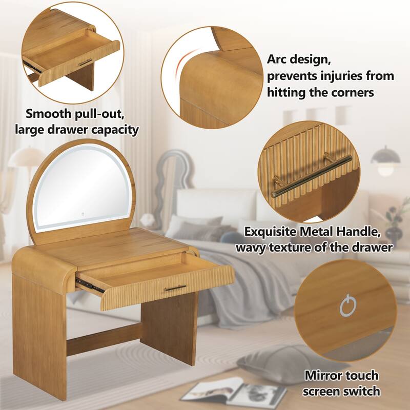 39" Bedroom Makeup Vanity Desk Dresser Table with Light Mirror, Drawer