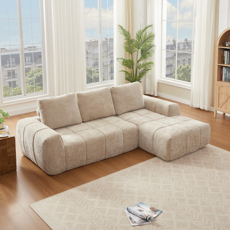 L-Shaped Sectional Sofa with Chaise Lounge, Oversized Chenille Upholstered Sofa, Compression Sofa with Removable Pillows