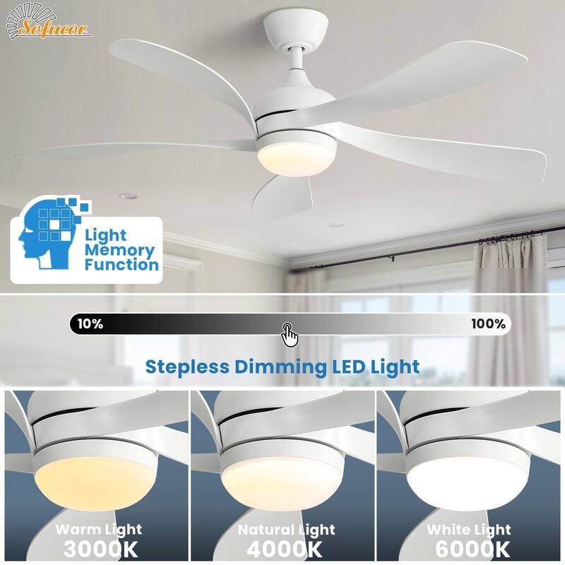 52 Inch Ceiling Fan with Remote & Lights Quiet DC Motor 5 Blade High CFM Modern Fan