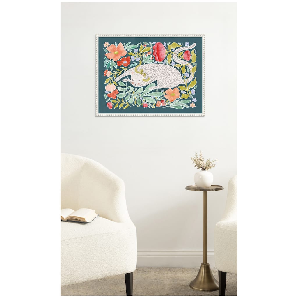Kate and Laurel JL Floral Cat by Jill Labieniec Framed Canvas Wall Art Print