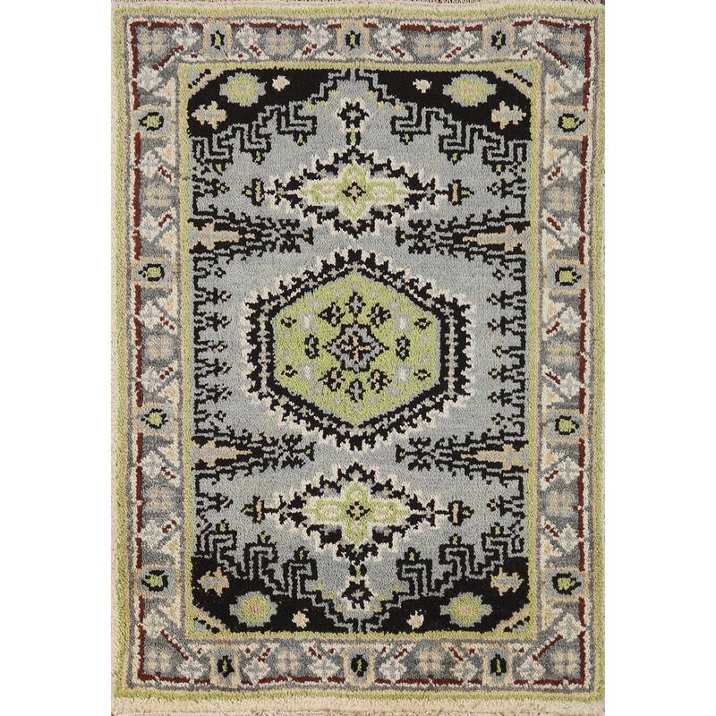 Hand Knotted Oriental 100% Wool Carpet Traditional Geometric Greys & Charcoal Viss Area Rug - 3' 0'' X 2' 0''