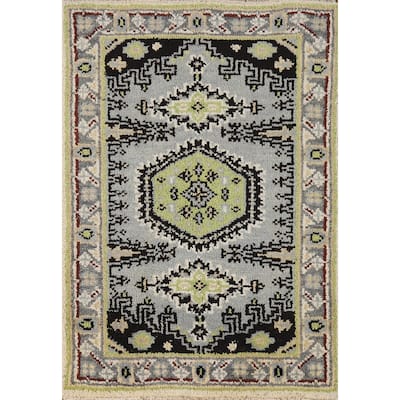 Hand Knotted Oriental 100% Wool Carpet Traditional Geometric Greys & Charcoal Viss Area Rug - 3' 0'' X 2' 0''