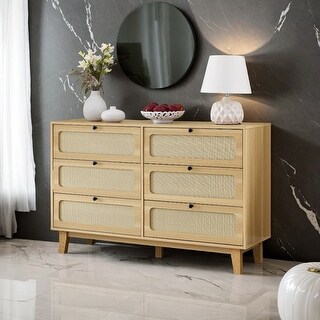 Rattan 6-Drawers Dresser for Bedroom, Oak - Bed Bath & Beyond - 39221405