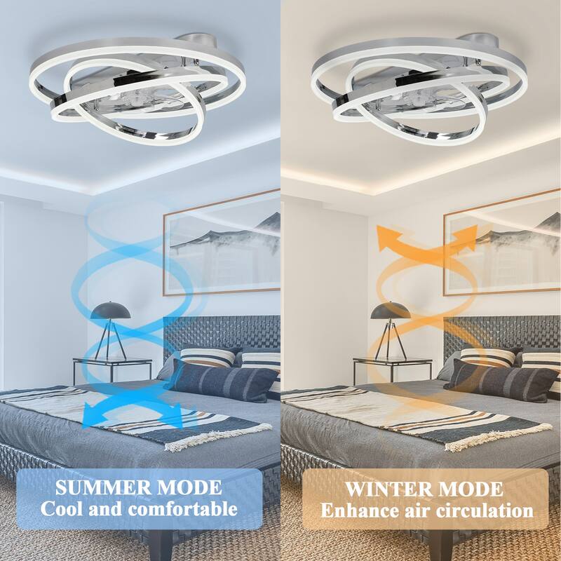 Cusp Barn 24 Inch Low Profile DIY Shape Ceiling Fan with Lights, Flush Mount Silent DC Motor Fandelier, Dimmable LED Lighting