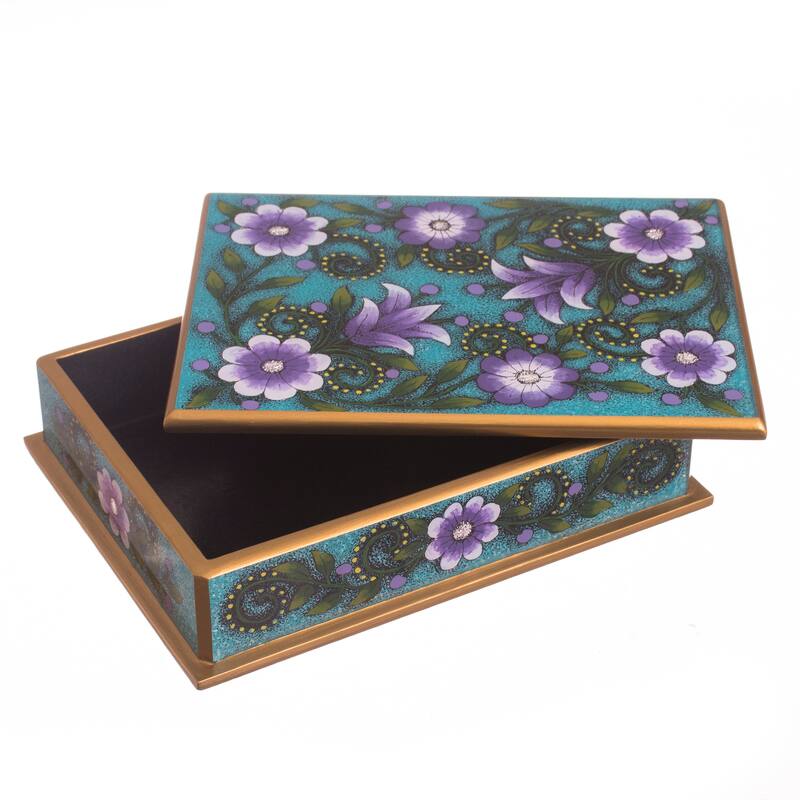 Novica Handmade Margarita Bliss In Blue Reverse-Painted Glass Decorative Box