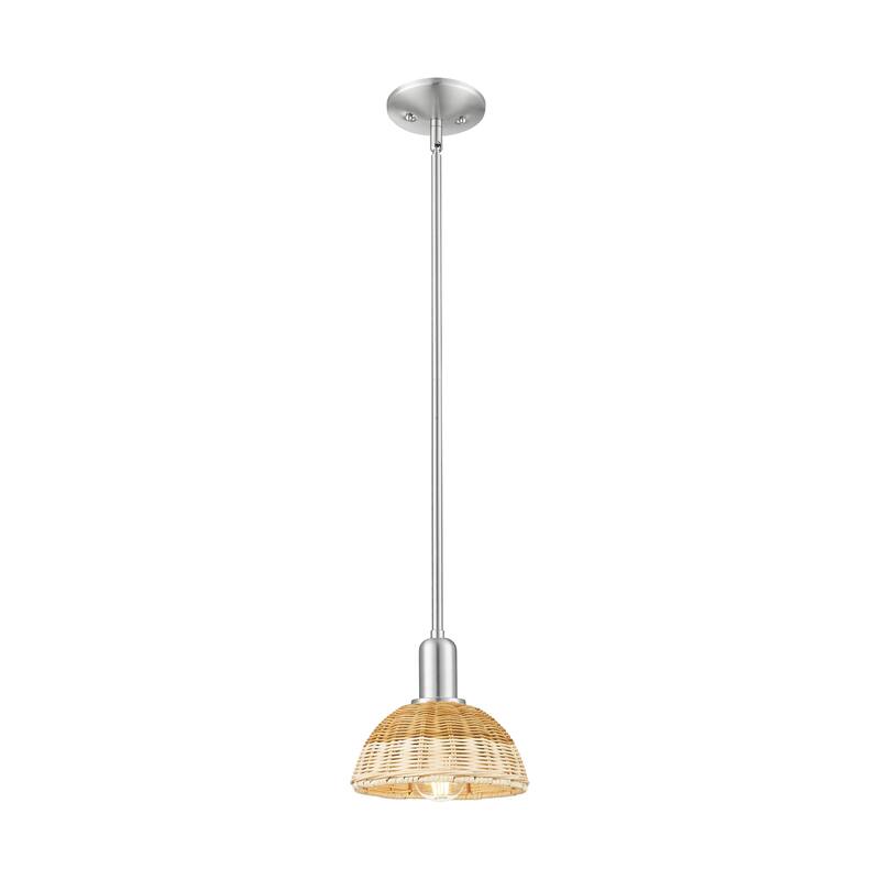 Innovations Lighting Downtown Urban - Natural Ballston Dome - 1 Light 8" Stem Hung Mini Pendant with Basketweave Shade