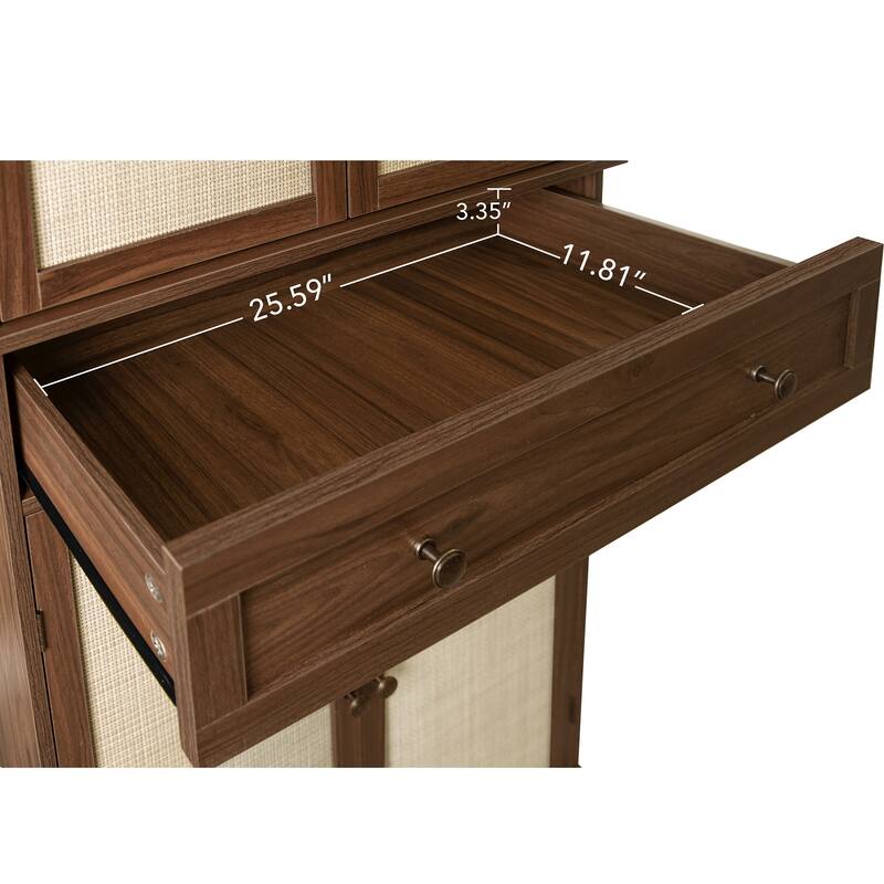 GDFStudio - TallRattan Modern Storage Cabinet with 4 Doors, 1 Drawer, and Adjustable Shelves