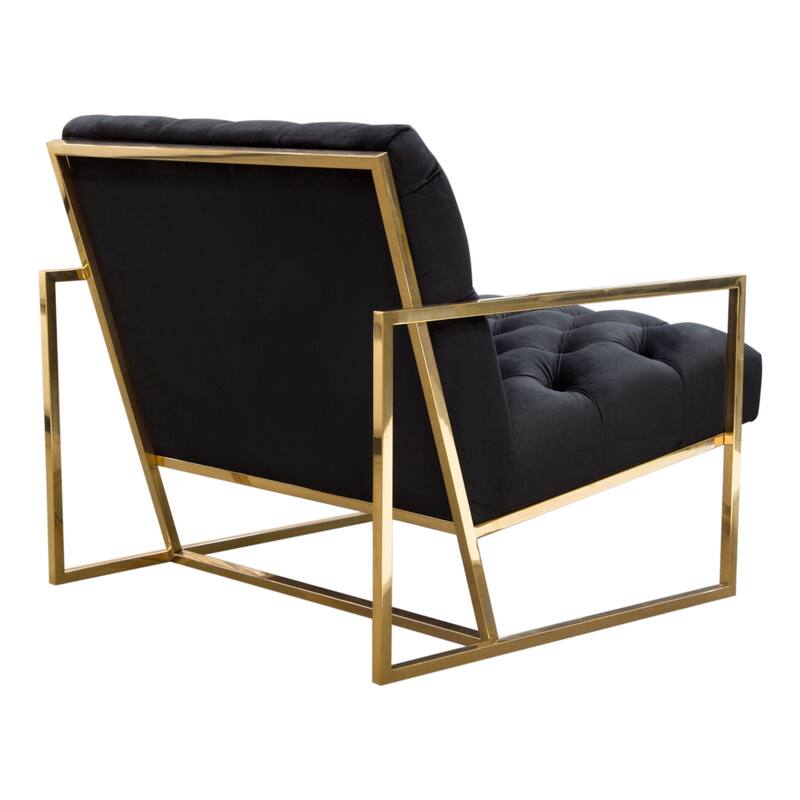 Masy Accent Armchair, Black Tufted Velvet Angled Seat and Back, Gold Legs