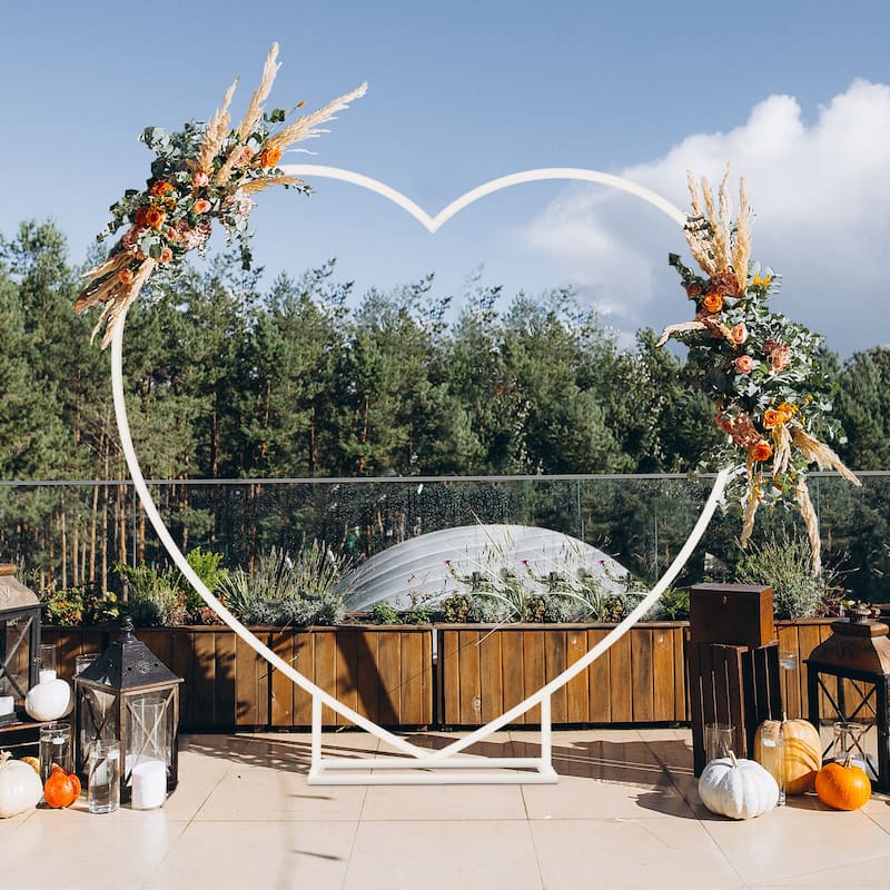 Heart Shaped White Metal Balloon Arch Stand Frame - White