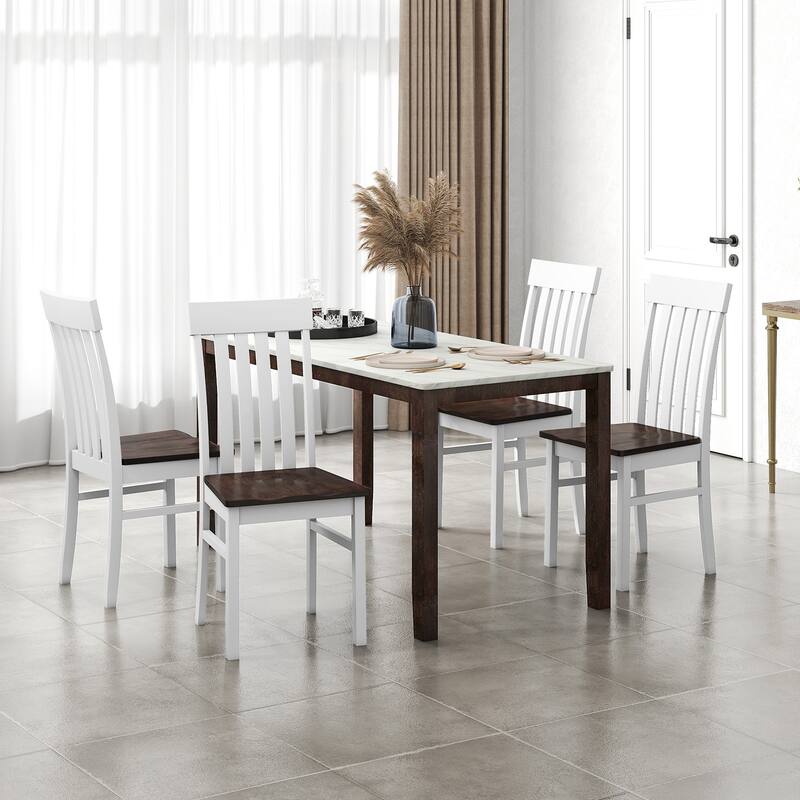 Gymax Dining Chairs Set of 2 w/Slatted High Backrests Concave Seats