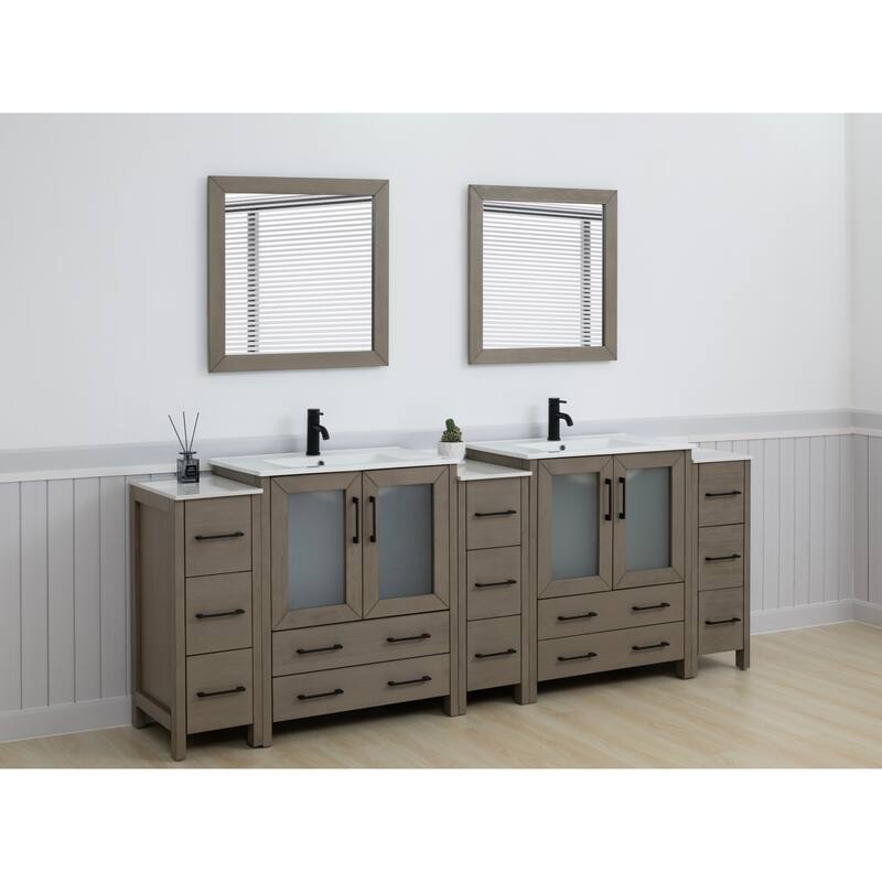 Vanity Art 96" Double Sink Bathroom Vanity Set 13 Dove-Tailed Drawers 5 Cabinets 2 Shelves, Soft-Closing Doors with Free Mirror