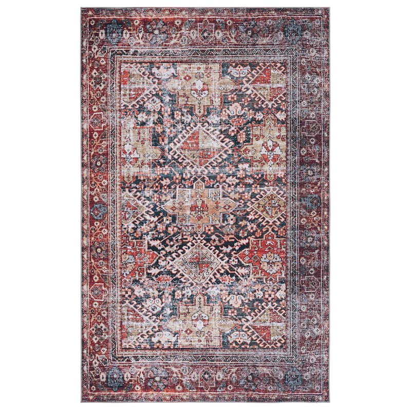 SAFAVIEH Tucson Machine Washable Slip Resistant Eldora Traditional Rug - 6' x 9' - Navy/Rust