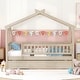 preview thumbnail 1 of 11, Wooden Twin Size Creativity House Bed with Twin Size Trundle and Headboard, Spacious Storage Natural