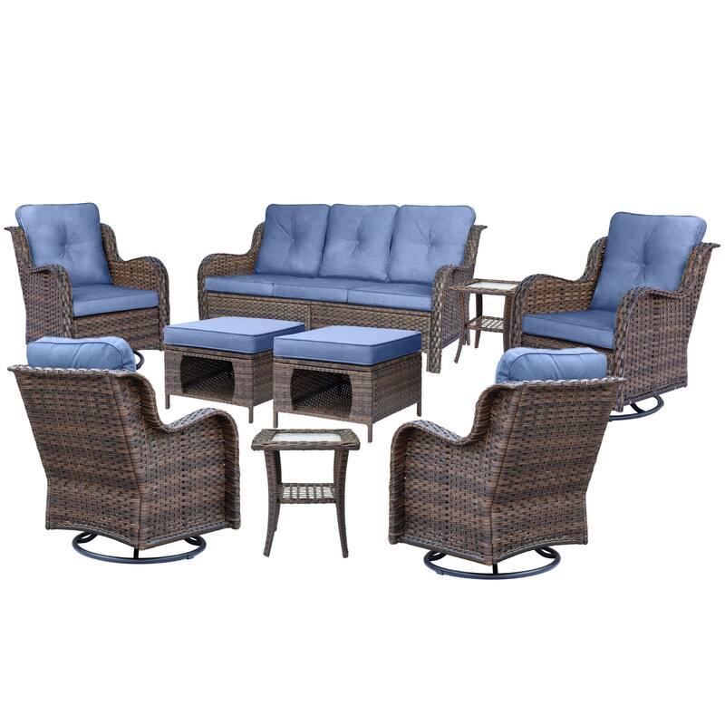 Wicker Outdoor Patio Conversation Seating Sets with Swivel Rocker Chairs