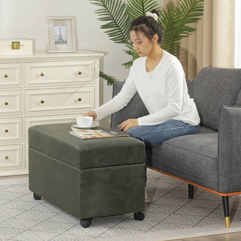 Adeco Faux Leather Storage Ottoman for Living Room