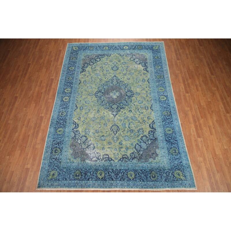 Hand Knotted Oriental 100% Wool Carpet Traditional Floral Green Mashad Area Rug - 11' 8'' X 8' 0''