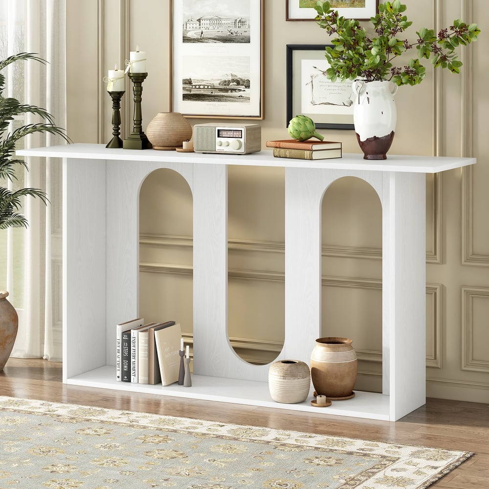 Ash Veneer Console Table Curved, Hallway Tables wOpen Storage Shelf Modern Entryway Table Sofa Table for Living Room
